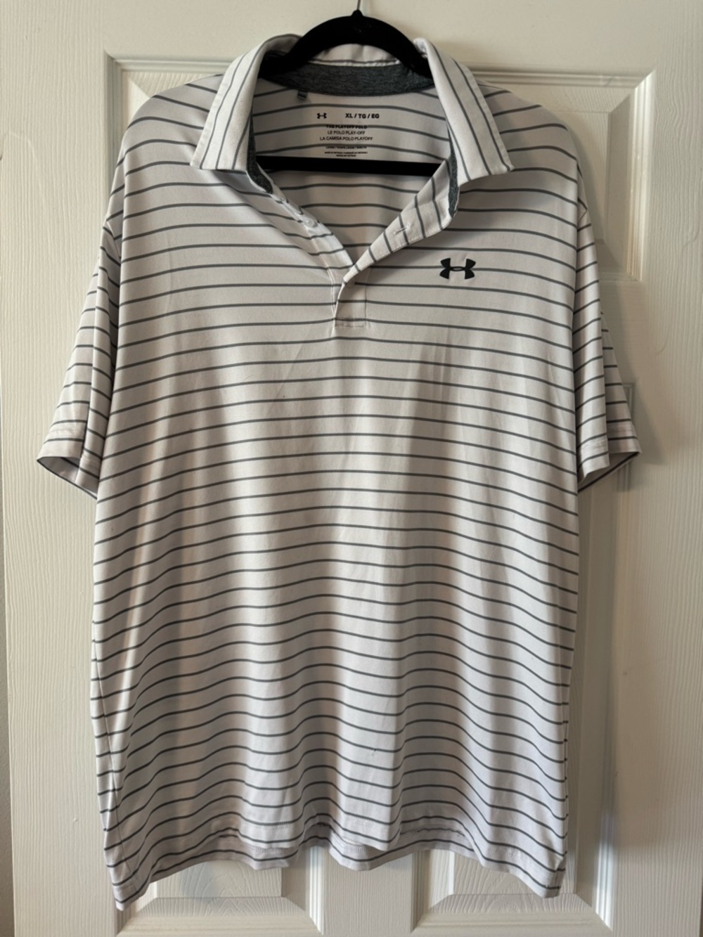 Under Armour White Polo with Thin Gray Stripes